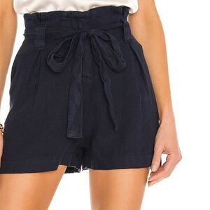 L'agence Linen Hillary Paperbag Shorts Navy Blue Waist Size 28